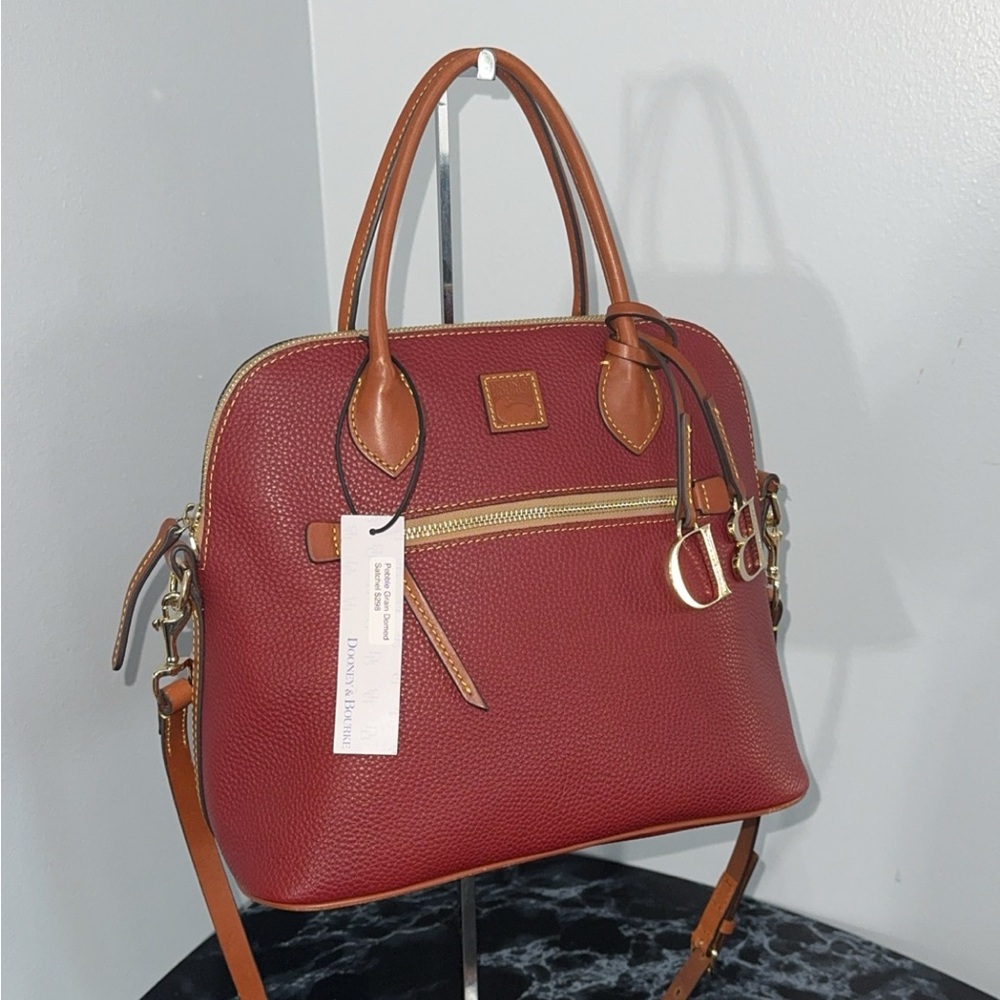 DOONEY & BOURKE Pebble Grain Domed Satchel Handbag Genuine Italian Leather NWT - Picture 2 of 13